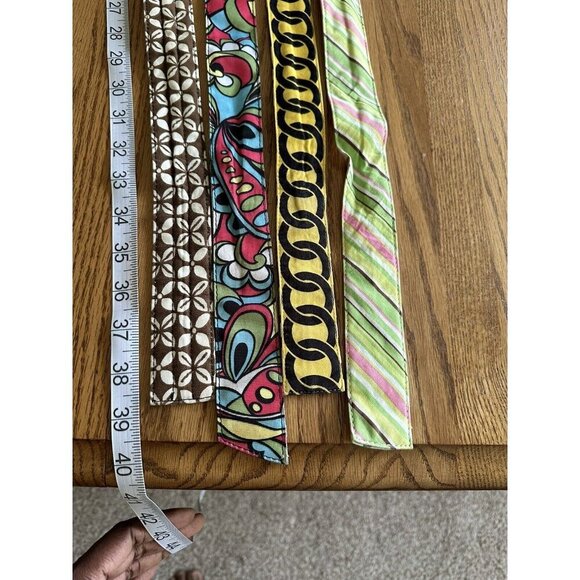 Vintage Lot Of 4 Colorful Reversible Ribbon Belt 2 Reversible Preppy Geometric